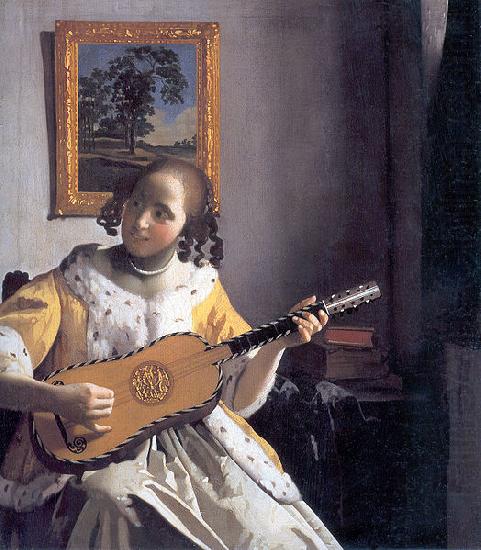 Johannes Vermeer Youg woman playing a guitar china oil painting image
